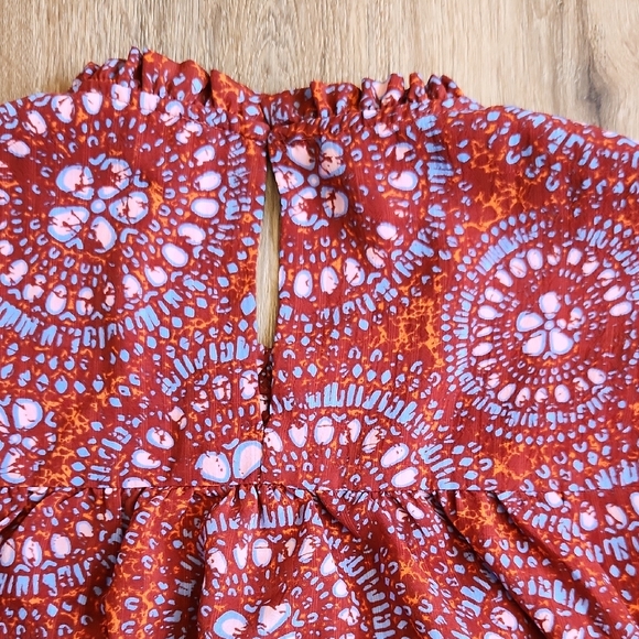 Rose & Olive Rust Floral Ruffle Yoke Blouse - Picture 4 of 8